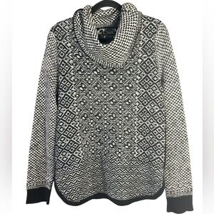 🧶 Lucky Brand Cowl Neck Sweater – Black & White Knit – Cozy Pullover Size Large